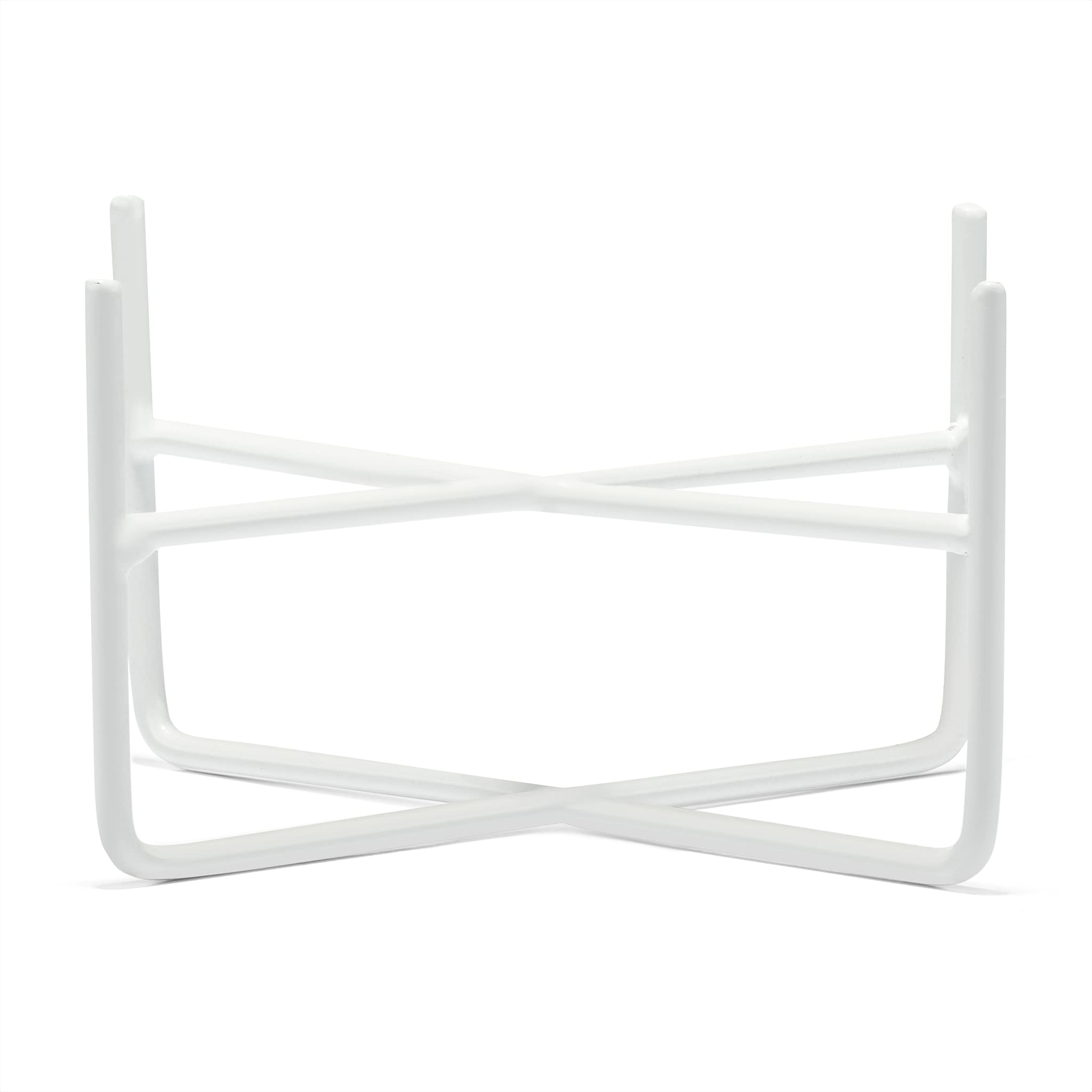 Waggo Soporte simple para cuenco y cuenco para perro macizo, soporte de hierro individual con alimentador de cerámica individual o cuenco de agua (mediano, blanco mate)