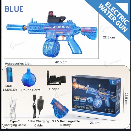 Image of GRAPHENE Automatic Transparent Electric Holi Water Gun for Kids Rechargeable KRY Water Toy Gun Long Range LED Light Effect High Pressure Squirt Water Pistol Summer Fun Indoor Outdoor Boys Girls 3+4