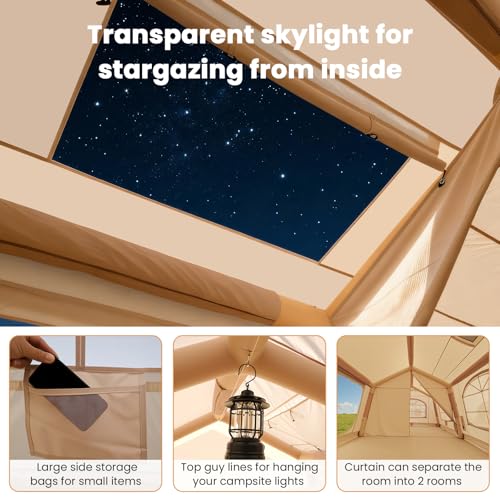 Image of Inflatable Tents for Camping, Blow Up Tent with Hand Pump, Easy Setup Inflatable Hot Tent with Stove Jack, Waterproof Oxford Air Glamping Tents for Camping Adult 4 /6 /8 /10 /12 Person Upgrade Version