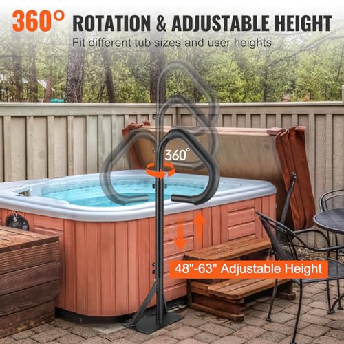 VEVOR Hot Tub Handrail, 360 Rotatable Spa Side Handrail with 48"-63" Adjustable Height, Rust-proof Aluminum Spa Hot Tub Hand Rail with Slide-Under Mount Base for Indoor & Outdoor, 600LBS Capacity by VEVOR - Image 4