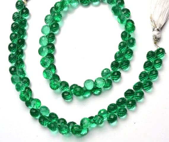 Perles quartz hydro couleur émeraude LKBEADS 8mm facette oignon briolette perle fil 8.5 po
