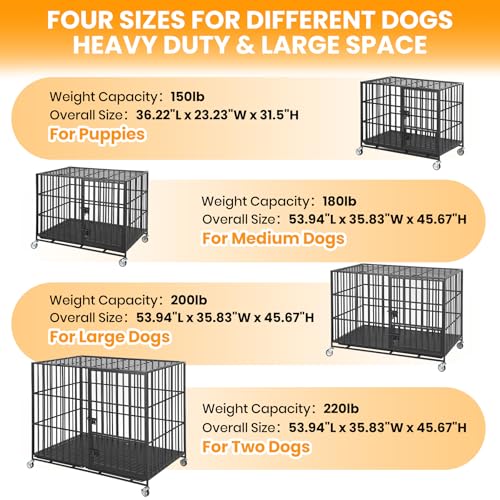 MilleLoom 36 Inch Heavy Duty Dog Crate with Wheels, Escape Proof Metal Kennel with 3 Doors & Removable Tray for Large Medium Dogs, Black by MilleLoom - Image 6