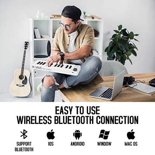 25 Key Bluetooth USB MIDI Keyboard Controller, Portable and Rechargeable Midi Controller For Mac and PC, Dynamic Keybed Music Production, Smart Chord, Scale Modes, Software Included (Mini)