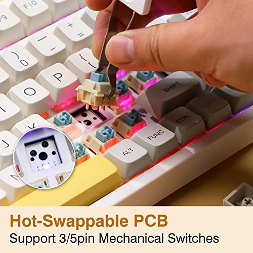 EPOMAKER Theory TH80 PRO ISO(UK) 75% Hot Swap RGB 2.4Ghz/Bluetooth 5.0/Kabelgebundene Mechanische Tastatur mit MDA PBT Tastenkappen, Knopfsteuerung für WIN/Mac/PS4/PS5/Xbox (Budgerigar Switch) – Bild 3