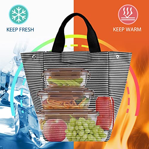 Mziart Insulated Lunch Bag For Women Men, Foldable Reusable Bento Lunch Bag Lunch Box Cooler Waterproof Lunch Tote Bag Lunch Container For Work Picnic Or Travel (Black White Stripes) #TOP5
