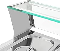 Vista 9 de Calentador de alimentos comerciales, mesa de vapor eléctrica de acero inoxidable de 1200 W con escudo de vidrio templado, equipo de buffet de 6