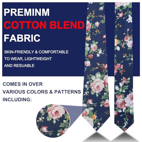 Image of Mantieqingway Floral Ties for Men Skinny Cotton Tie Flower Necktie