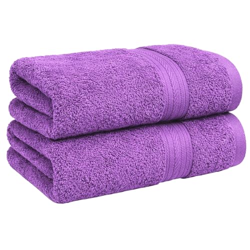 Ample Decor 100% Cotton Hand Towels 18x28 Inches, 600 GSM, Soft & Absorbent, Set of 2, Purple