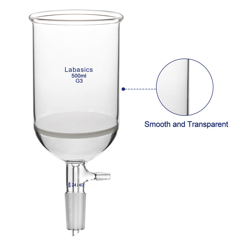 Labasics Borosilikatglas Buchner Filtertrichter mit Feiner Fritte (G3), 95 mm Innendurchmesser, 120mm Tiefe, Buchner Filtering Funnel mit 24/40 Innengelenk und Vakuum Verzahntem Tubulat (500 ml)