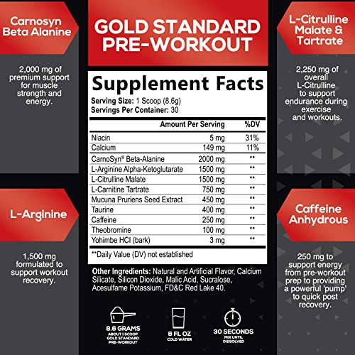 Pre-Workout Powder - Pre Workout Energy, Endurance, & Focus Support - Nitric Oxide Boost With Beta Alanine, L-Arginine, L-Citrulline, & Caffeine - Sugar Free Melon Preworkout Supplement - 30 Servings #TOP1