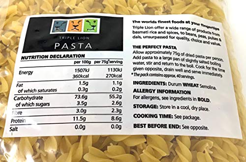 Triple Lion Professional Chef's Fusilli Twists 100% Durum Wheat Semolina Pasta 3kg