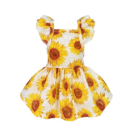 Fitwarm Dog Sunflower Dress, Dog Clothes for Small Dogs Girl, Pet Cat Apparel, White, Yellow, Red, Medium
