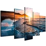 JOWOROLO Canvas Prints Wall Art Beach Sunset Ocean Waves Nature Pictures for Living Room Office Home