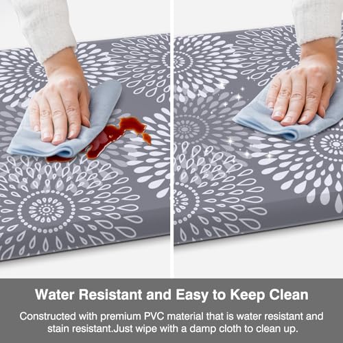 LuxStep Kitchen Mats for Floor,0.47 inch Thicker Cushioned Rug Anti-Fatigue Mats for Kitchen Decor Accessories,Waterproof Non-Slip Mats and Rugs Set for Office,Laundry 17.3"×29"+17.3"×47",Grey