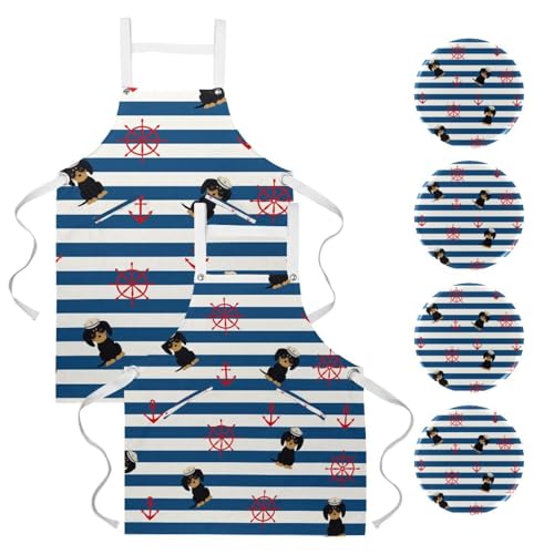 Tablier de cuisine à motif ancres marines et broches ajustables