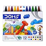 DOMS Non-Toxic Groove Plastic Crayons | Free – One Groove Eraser & One Jumbo Sharpener (12 Assorted Shades)