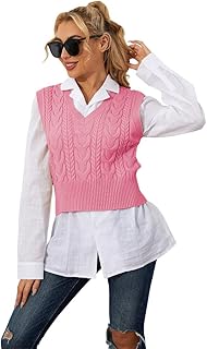 Women's Knit Sleeveless Sweater Vest V-Neck Tank JK Uniform Pullover Knitwear Tops