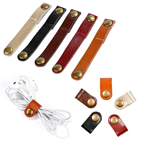 24 Pcs Leather Cable Straps Viaky Multi Color Handmade Leather Cord Organizer Portable Cable Tie Keeper Earphone Winder Usb Cable Clips(2 Sizes,5 Colors) #TOP5