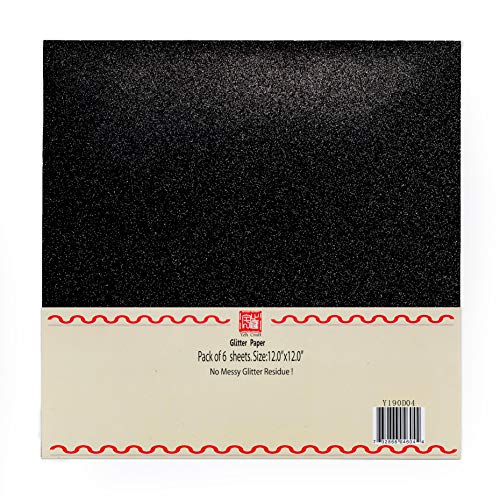 YZH Crafts Glitter Cardstock PaperGlitter on Both Side No-Shed Shimmer Glitter Paper12 Inch by 12 Inch 10 Pcs 250GSM Black