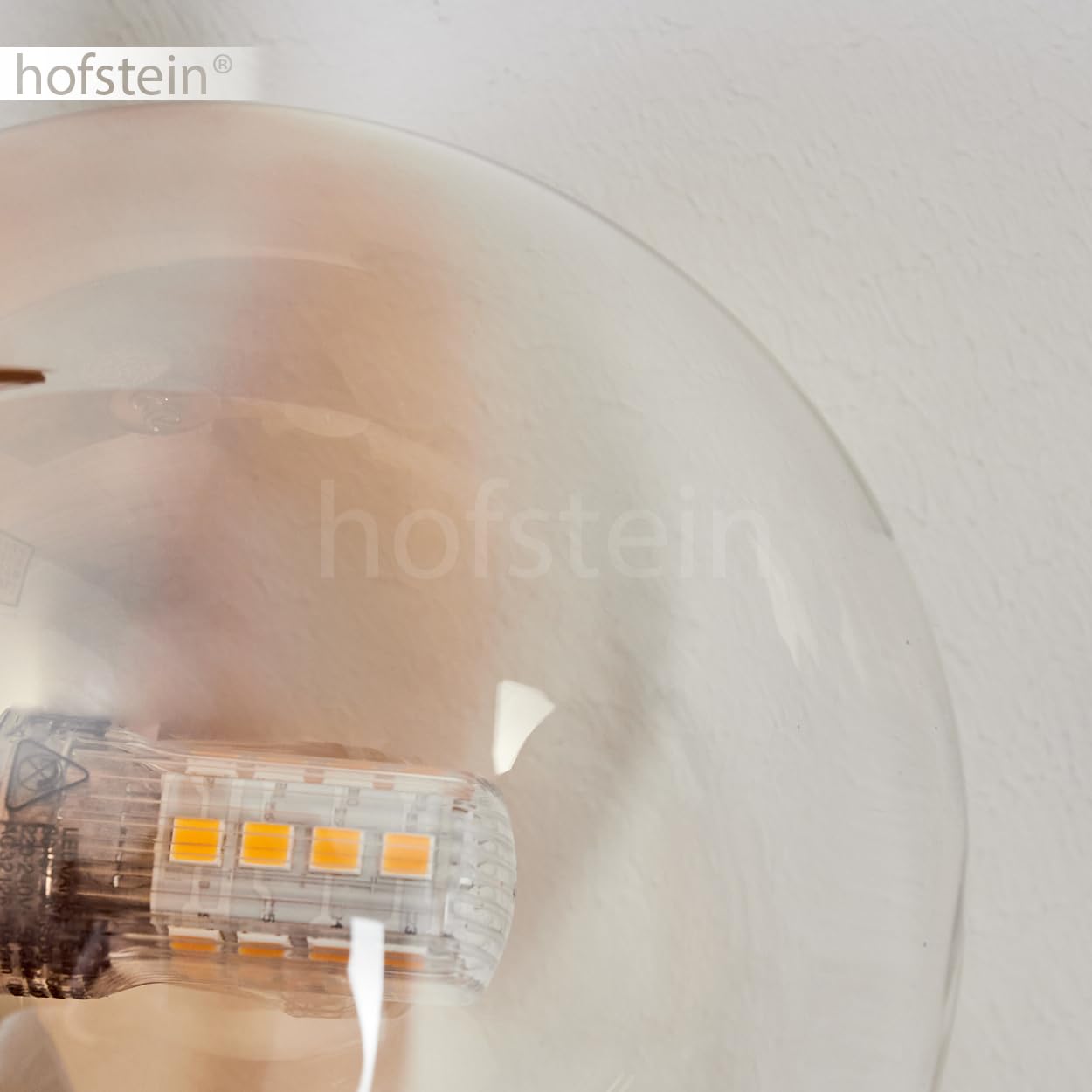 Wandleuchte Chehalis, Wandlampe aus Metall/Glas in Schwarz/Bernstein/Klar, Leuchte im modernen Retro/Vintage-Design m. Schirmen aus Glas (Ø 10cm) u. An/-Auschalter am Gehäuse, 2x G9, ohne Leuchtmittel