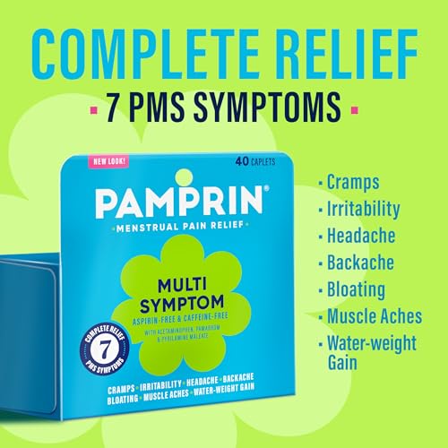 pamprin multi-symptom formula with acetaminophen menstrual period symptoms relief including cramps pain bloating and irritability 40 caplets