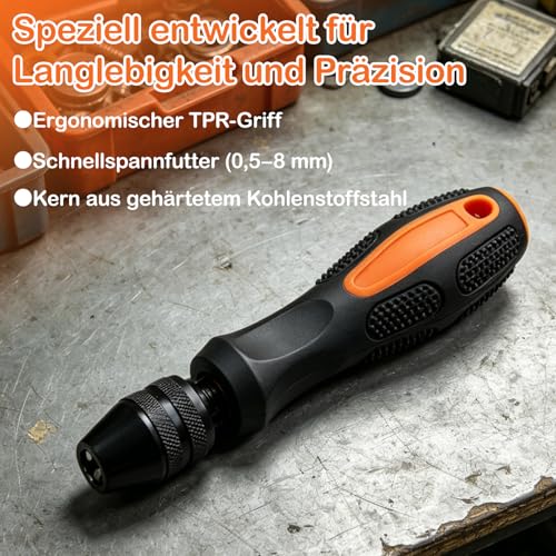 KEWAYO Pin Vise Mini Handbohrer 0.5–8 mm, präzises Werkzeug mit schlüssellosem Spannfutter für Epoxidharz, Modellbau, DIY Holzarbeiten und Schmuckherstellung