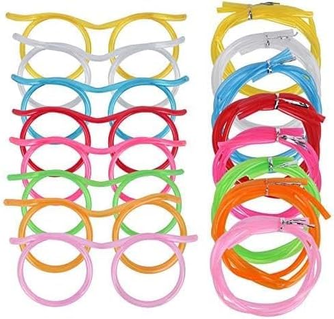 8Pcs Silly Kids Glasses Straws, Reusable Loop Drinking Straw Eye Glasses, Birthday Party Competition Game Novelty Eyeglasses Straws