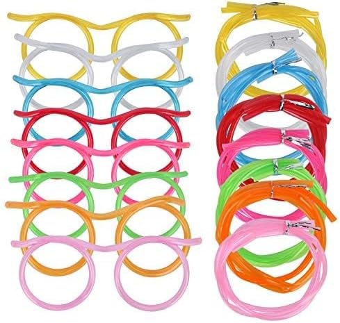 Lonimia 8Pcs Silly Kids Glasses Straws, Reusable Loop Drinking Straw Eye Glasses, Birthday Party Competition Game Novelty Eyeglasses Straws