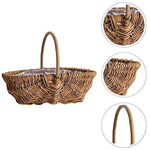 Angoily Handwoven Cesta de Flores Com Alça Tecidos À Mão Cesta de Vime Do Piquenique Com Inserção de