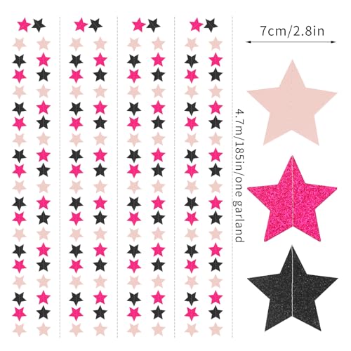 Hot-Pink Black Birthday Party-Decorations Garland - 62ft Twinkle Little Star Baby Girl Hanging Streamers Banner,Graduation Engagement Bachelorette Decor Hugtmr
