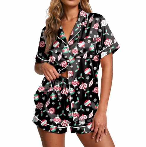 Image of Ekouaer Pajamas for Women Set Silk Satin Pjs Button Down Sleepwear Summer Loungewear Top and Shorts Lounge Set S-XXL