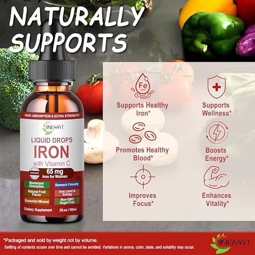 Iron Supplement Liquid Drops, High Absorption Iron Supplement for Women 65 mg, Liquid Iron for Red Blood Cell Support*, Vegan Essential Mineral Iron Drops with Vitamin C, Non-GMO, 30 Servings - Image 2