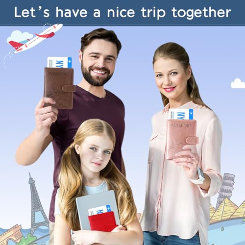 Image of Passport Holder and Card Slot Combo RFID Blocking Leather Family Travel Passport Wallet Travel Accessories for Men Women US Passport Cover Protector (Travel blue)