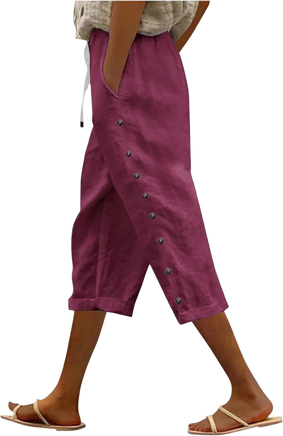 Women's Cropped Capri Pants Loose Elastic Waist Ankle Cropped Trouser Loose Comfy Drawstring Lounge Yoga Capris Pants