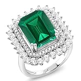 Gem Stone King Gemstone Birthstone Halo Ring For Women | 925 Sterling Silver | Emerald Cut 14X10MM | Wedding Anniversary Promise Statement Ring | Available In Size 5, 6, 7, 8, 9