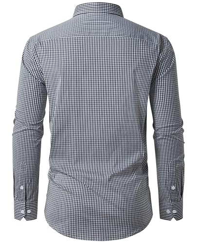 DEMEANOR Men's Plaid Button Down Shirts Cotton Long Sleeve Dress Shirt Regular Fit Wrinkle Free Business Casual Gingham Top2