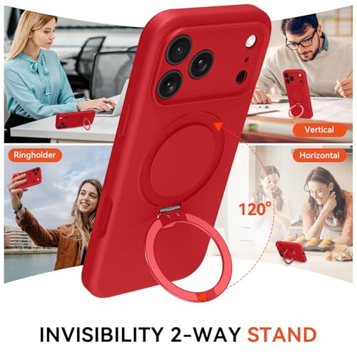 Vanxiliiy for iPhone 17 Pro Case with Stand, Compatible with MagSafe Magnetic Invisible Ring Stand Slim Liquid Silicone Shockproof Full Camera Protection Case for iPhone 17 Pro 6.3", Red by Vanxiliiy - Used condition - Image 4
