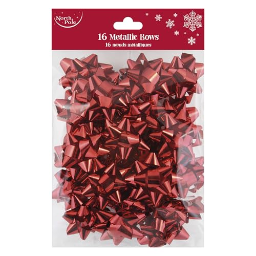 Eurowrap Pack of 16 Metallic Red Luxury Gift Bows Traditional Christmas Birthday Present Xmas Gift - Gift Bows for Christmas - Decorative Bows for Presents