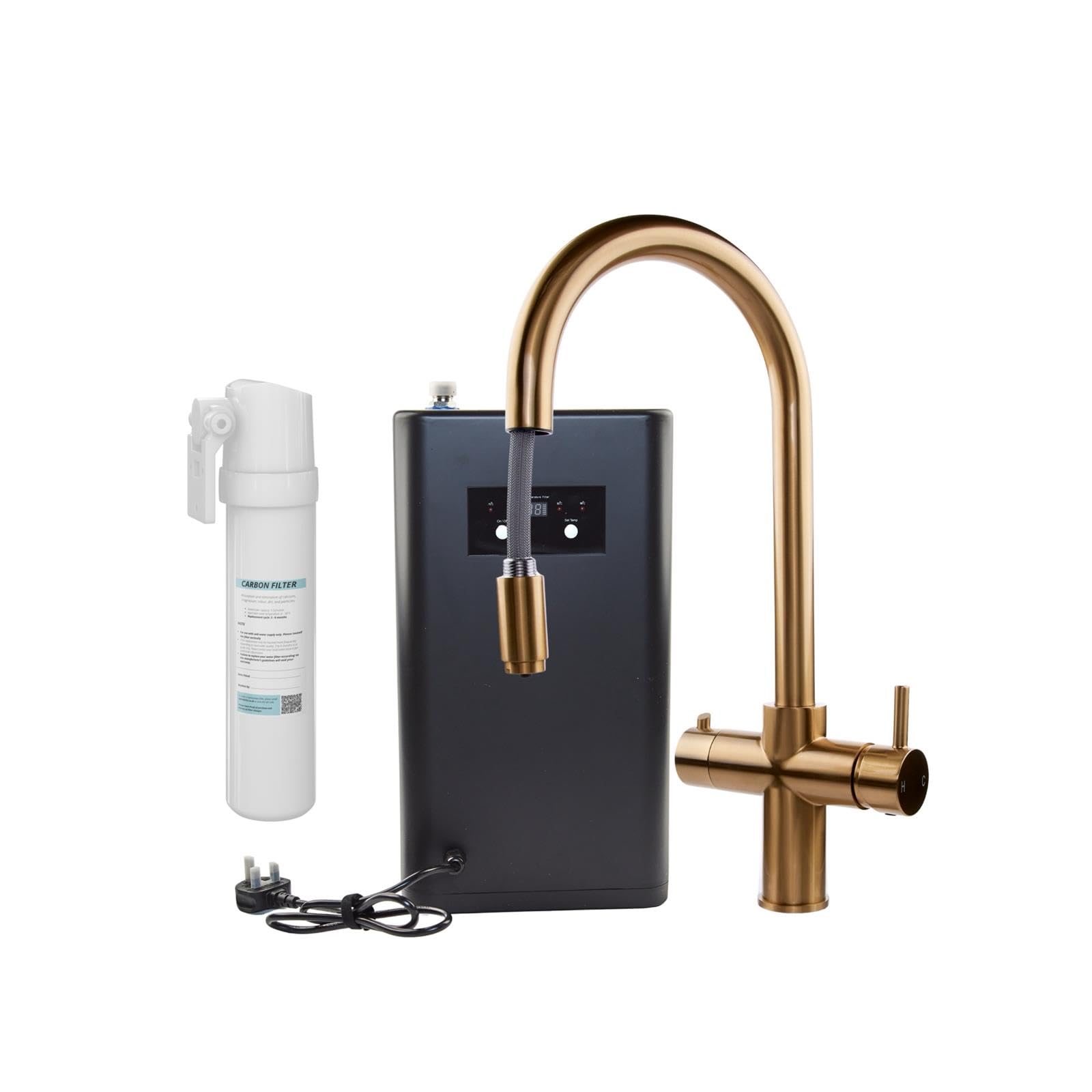 Liquida CPL311BR Brushed Brass 3-in-1 Instant Hot Water Pull Out Kitchen Tap