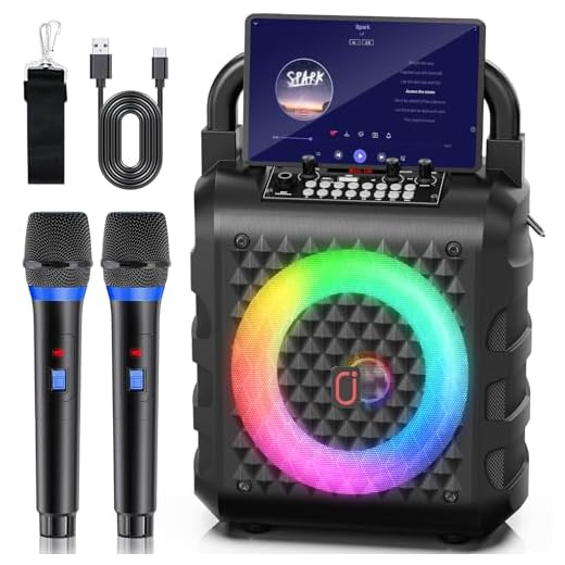 Cassa bluetooth Portatile HWWR Karaoke con 2 Microfoni, Cassa Karaoke Portatile Bluetooth 5.3 con Subwoofer 6,5” Aggiornato, Karaoke Professionale Completo con Luci LED, Supporto TF/USB/AUX per Feste in Casa