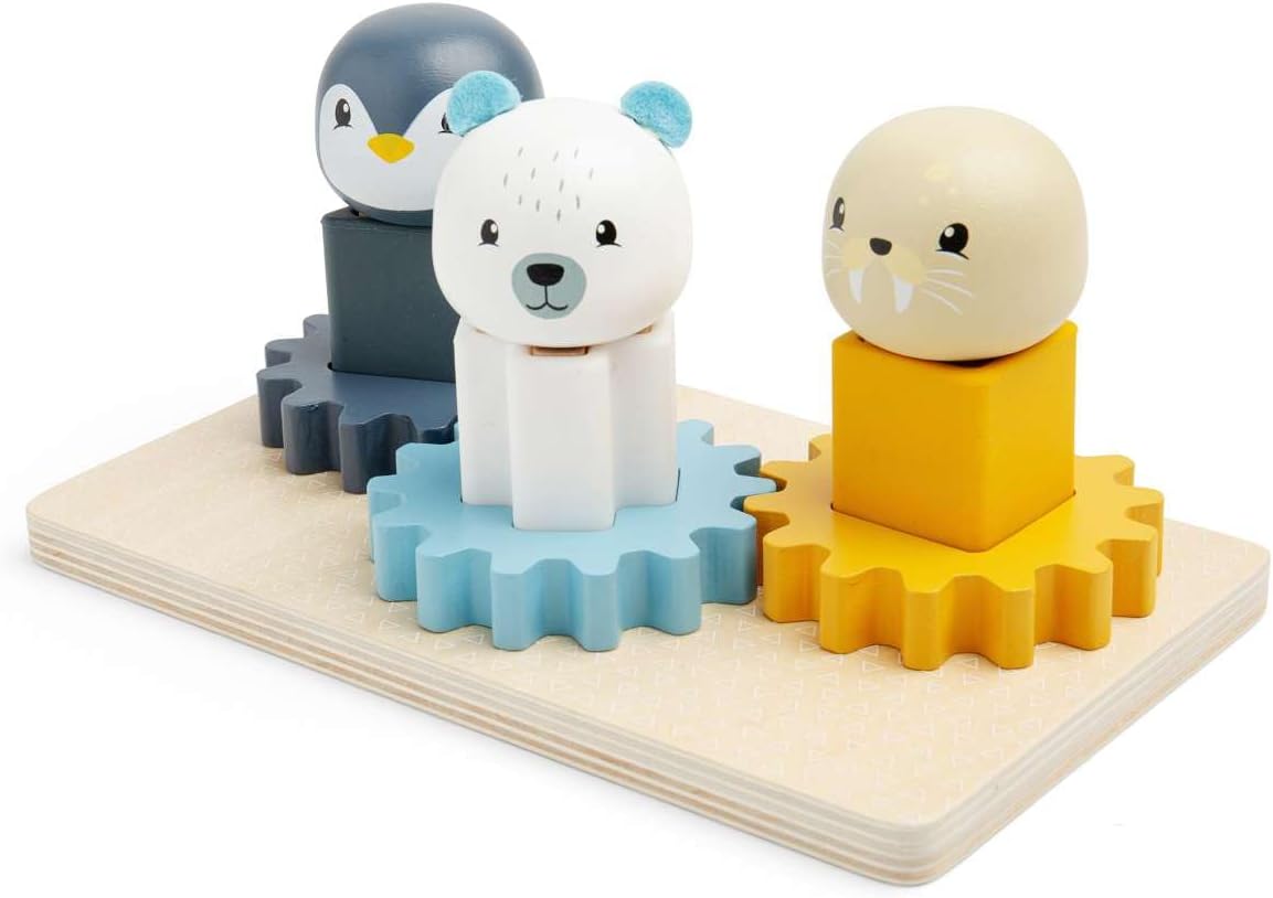 Bigjigs Toys Arctic Animal Cog Puzzles Board - 10 Piece Wooden Shape Matching Game, Sustainable Wood Pieces with Silicone Shapes, Baby Toddler Montessori Toys, Gifts for 1 2 3 Year Old