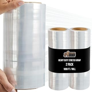 GORILLA GRIP 500% Stretch Film Heavy Duty Plastic, 2 Pack 1000ft Shrink Wrap Rolls 10" Puncture Resistant, Industrial Strength for Pallet Storing, Wrapping, Moving, Packing Furniture Protection Clear