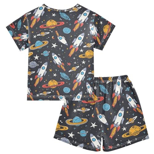ALAZA Universe Solar System Planet Pajamas Set Short Sleeve Cotton Sleepwear Summer Pjs 2 Piece 5-14Y2