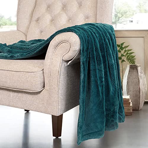 Bytide Faux Fur Plush Throw Blankets, Solid Color Decorative Soft Cozy Fluffy Fuzzy Warm Luxury Throw For Couch Sofa Chair Bed Cover, Bedroom Living Room Outdoor Blankets, 50 X 60 In, Dark Teal #TOP2