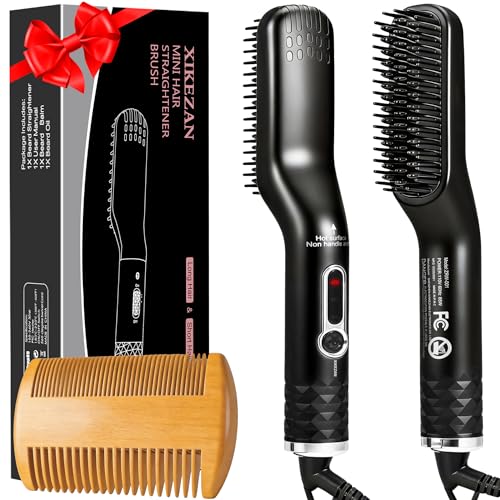 Beard Straightener for Men,Premium Heated Beard Brush Kit w/Dual Voltage Travel-Friendly,Auto Shut-Off,Anti-Scald Feature,Dual Action Hair Comb for All Beard Types,Grooming Gifts Set for Men Him