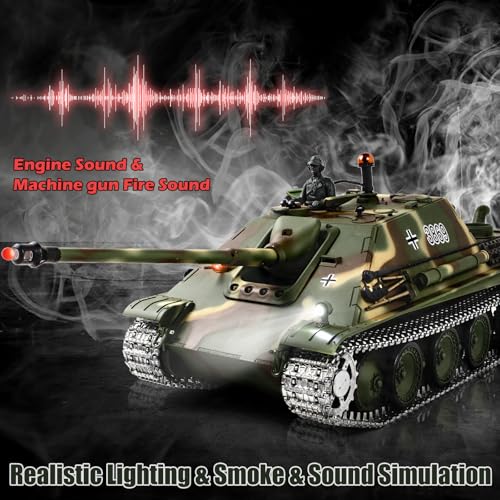Image of 1 /16 RC Tank, Heng Long German Jagdpanther Army Toy with Smoke, Sound, Light, 2.4G Remote Control Tank That Shoots with Upgraded Metal Tracks, Idler and Sprocket Wheel, Steel Gearbox, Two Batteries