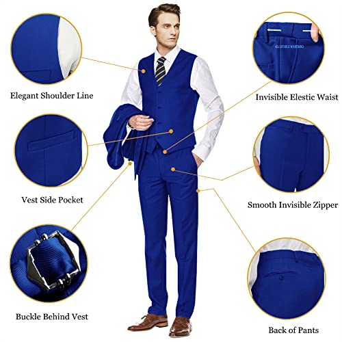 Image of Men's Slim Fit 3 Piece Suit Two Button Business Wedding Dress Tux Suit Set Jacket Vest Pants with Tie