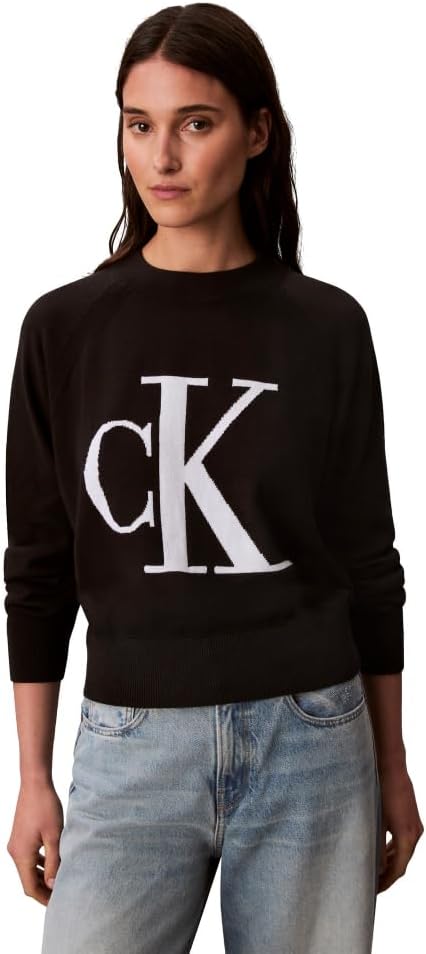 Calvin Klein Womens Monogram Logo Mockneck Sweater