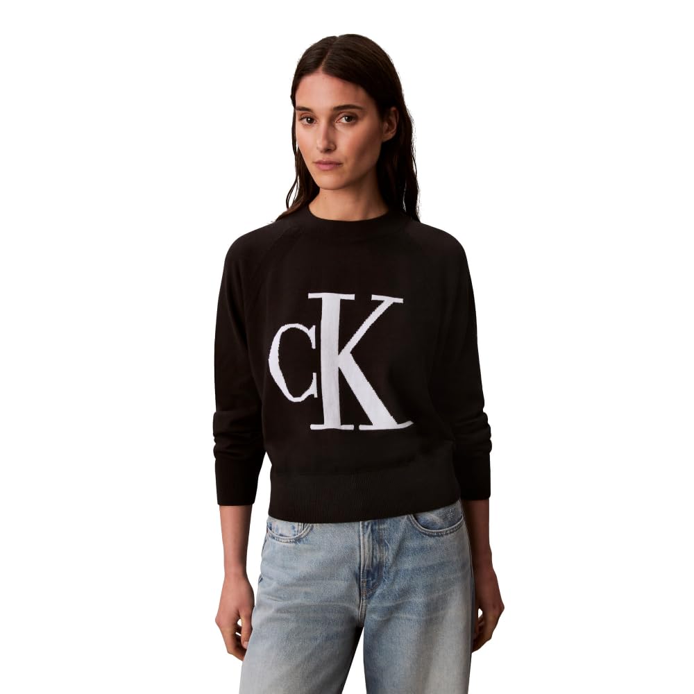 Calvin Klein Womens Monogram Logo Mockneck Sweater