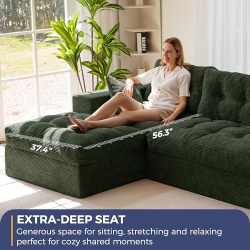 Image of MAXYOYO Modular Sectional Sofa with Ottoman and Loveseat, Cloud Boneless Couch with Layered Cushion, Flexible Module Combination Sofa for Living Room, No Assembly Required,Dark Green